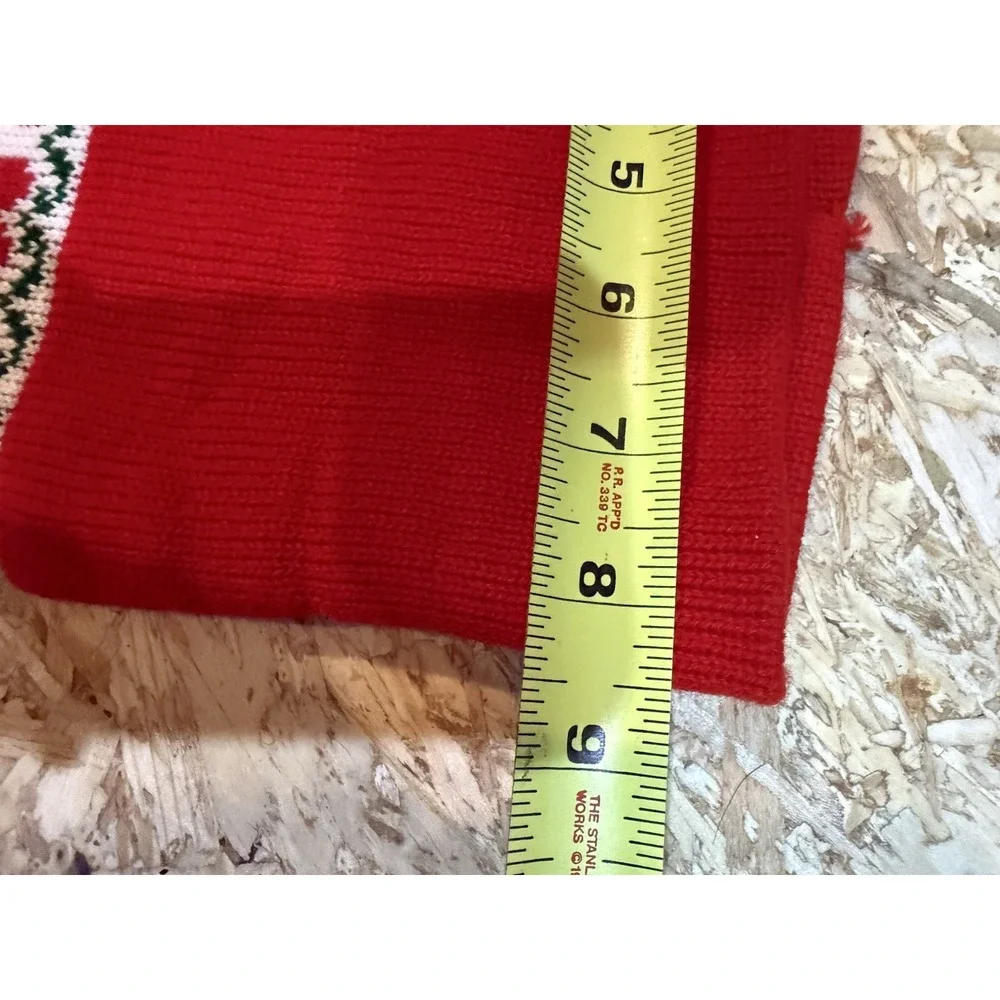 Vintage‎ Christmas Knit Stocking With Pom Poms Bears And Trees 36